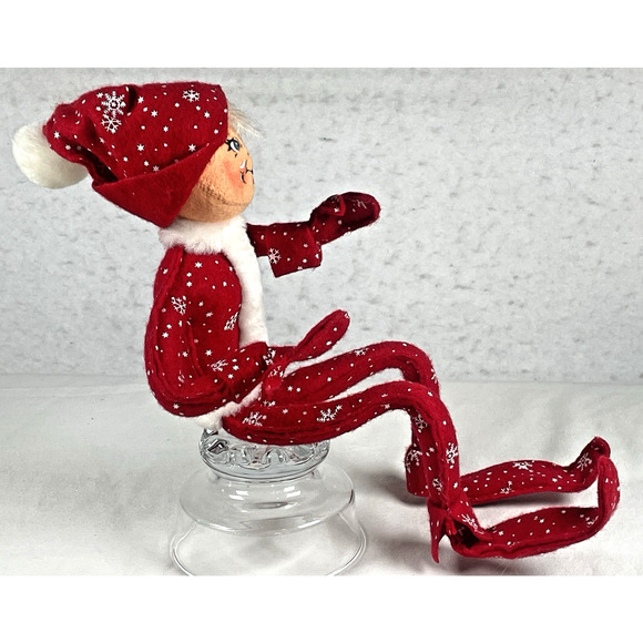 Annalee Christmas Snowflakes Red Elf Pixie Doll 15" 2007 Poseable Shelf Sitter - Picture 6 of 7